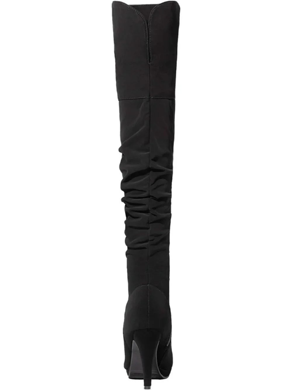 Women Black Nubuck High Heel Round Toe Faux Suede Over The Knee Thigh High Boots